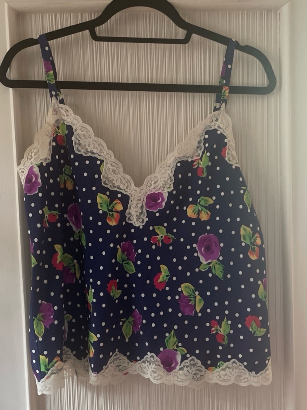 Victoria's Secret Navy Floral Polka Dot Lace-Trim Camisole